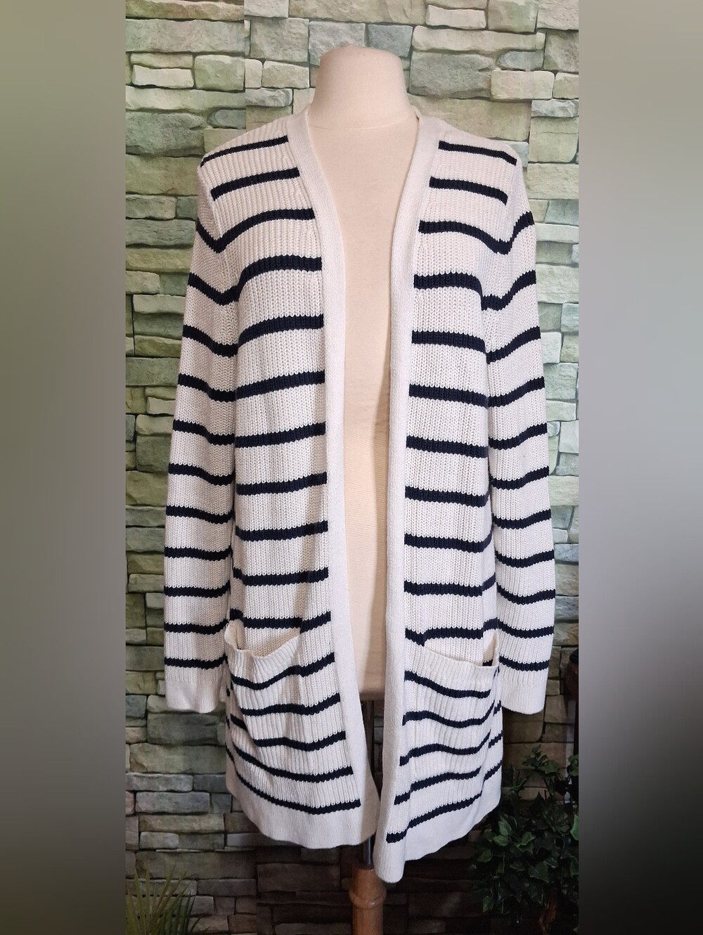 XL Old Navy White Navy Striped Open-Front Long Cardigan